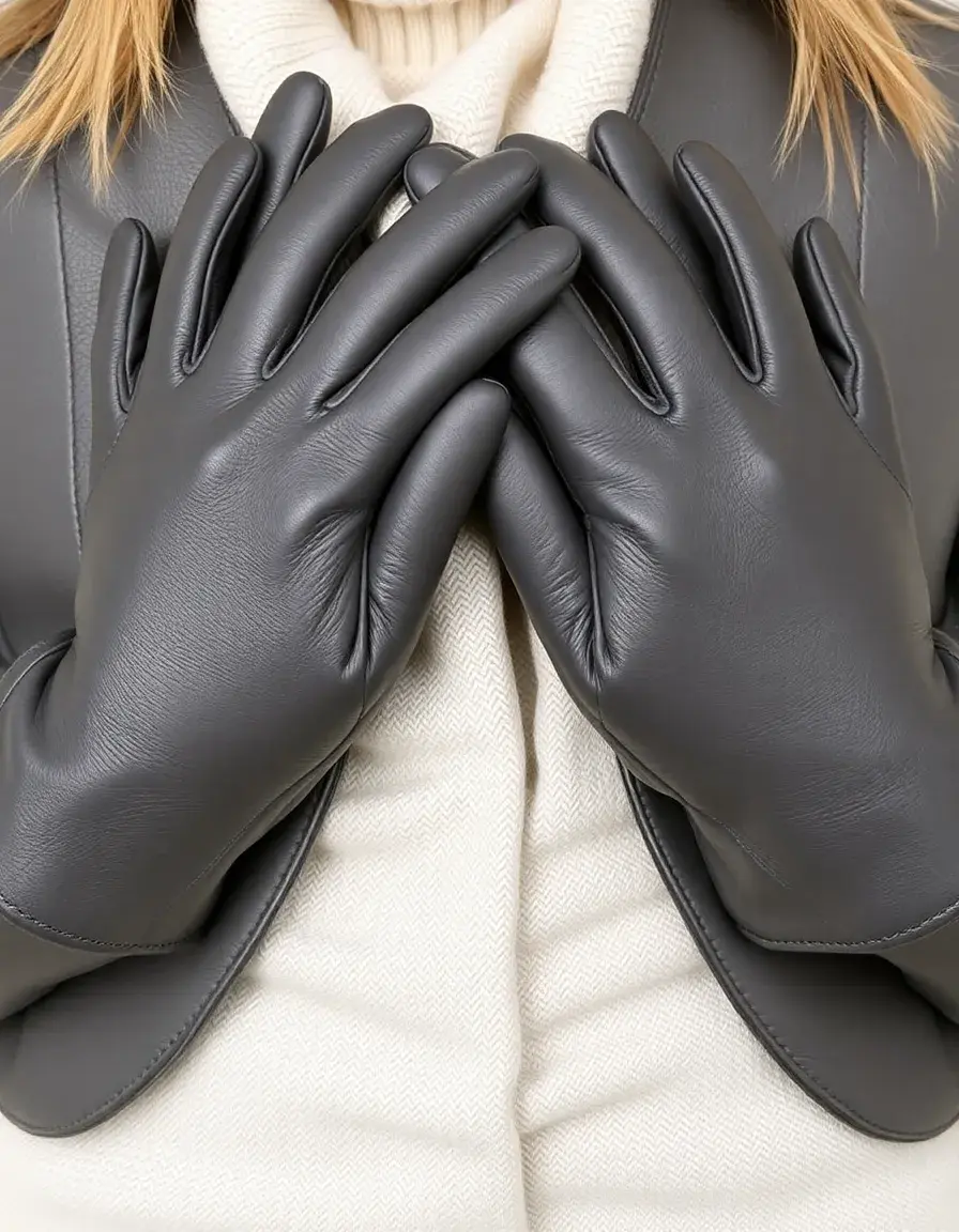 Gants gris en simili cuir doublés