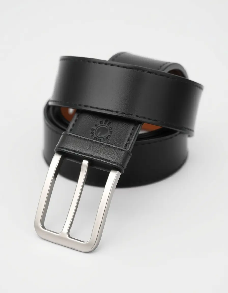 Ceinture homme en cuir noir classique avec boucle argentée