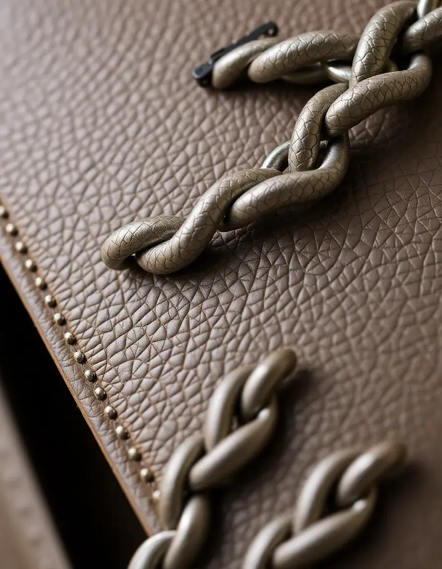 Ceinture en cuir gris pour femme avec détails chaîne