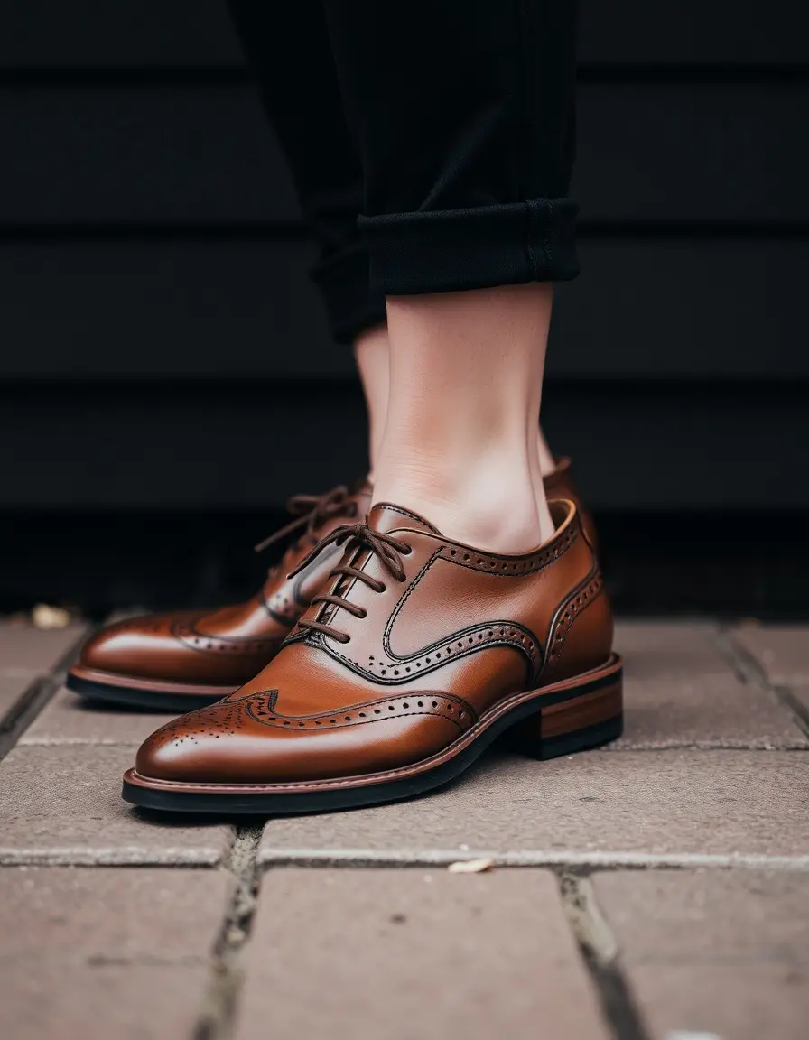 Brogues en cuir marron avec détails perforés pour homme