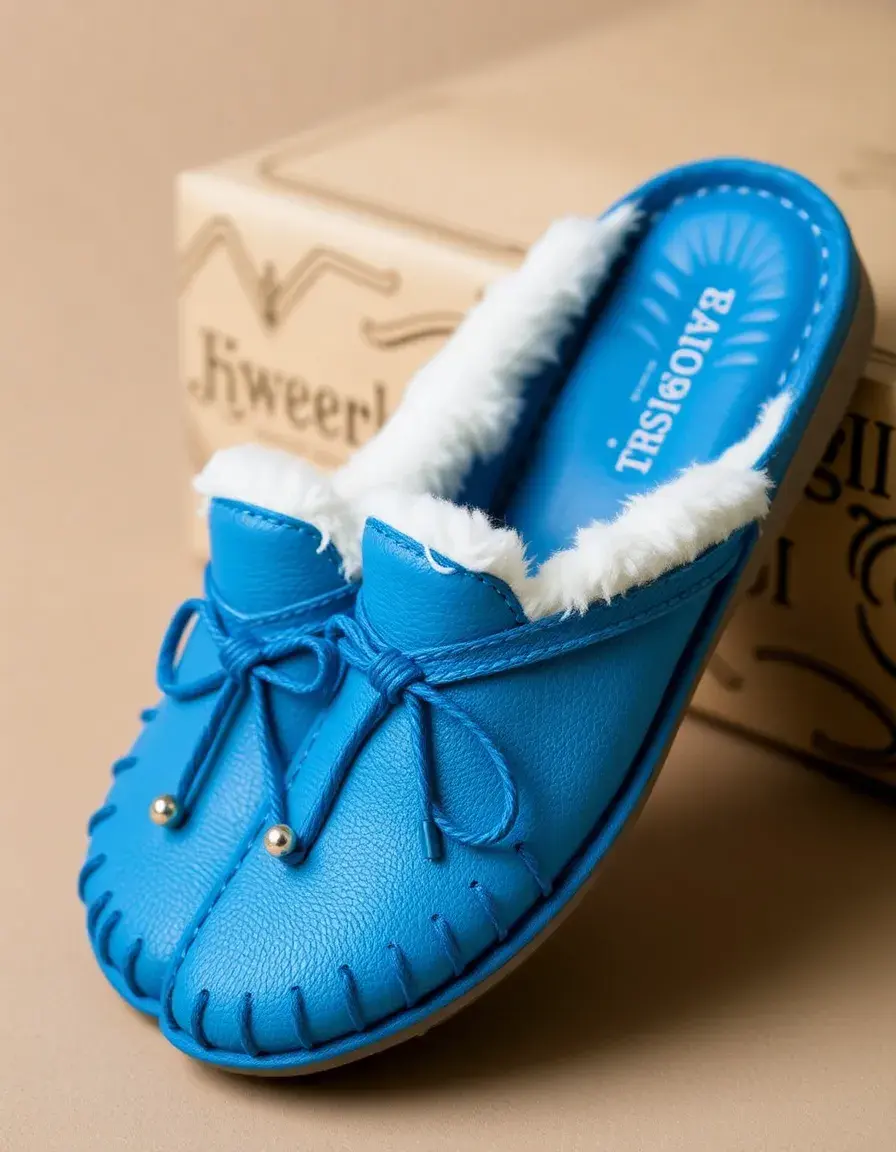 Chaussons en cuir bleu souple pour le confort intérieur