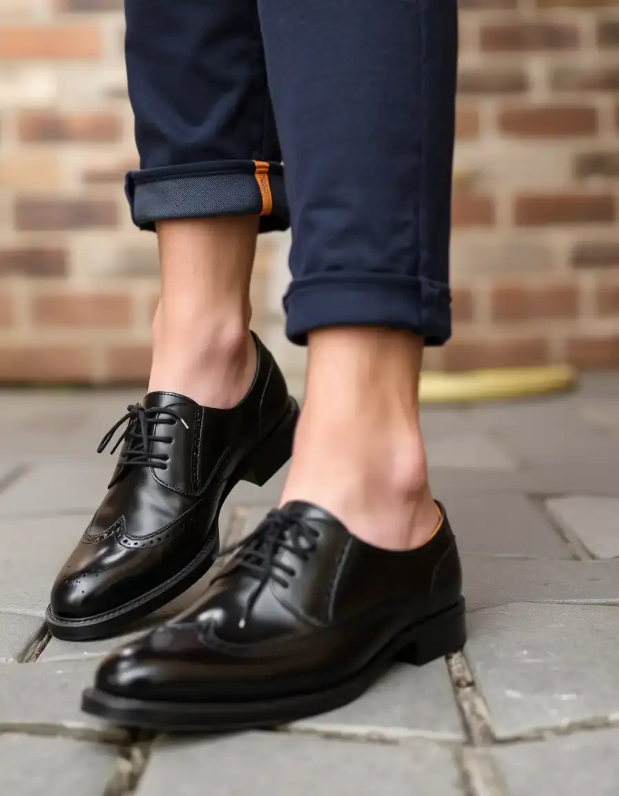 Chaussures Brogues en cuir noir pour homme avec perforations classiques