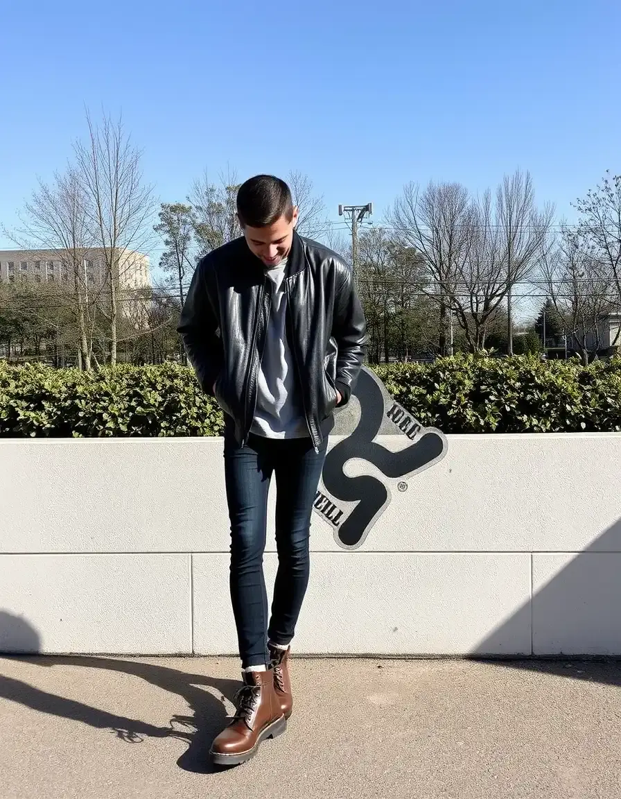Blouson cuir type bomber classique noir grainé