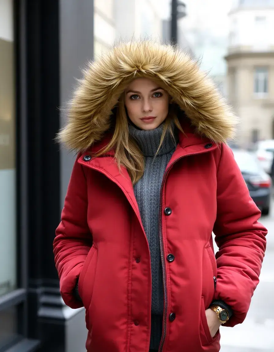 Blouson cuir avec capuche et fourrure pour l'hiver