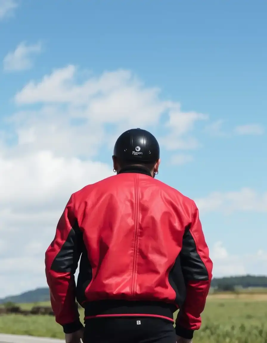 Blouson cuir rouge style racing motard