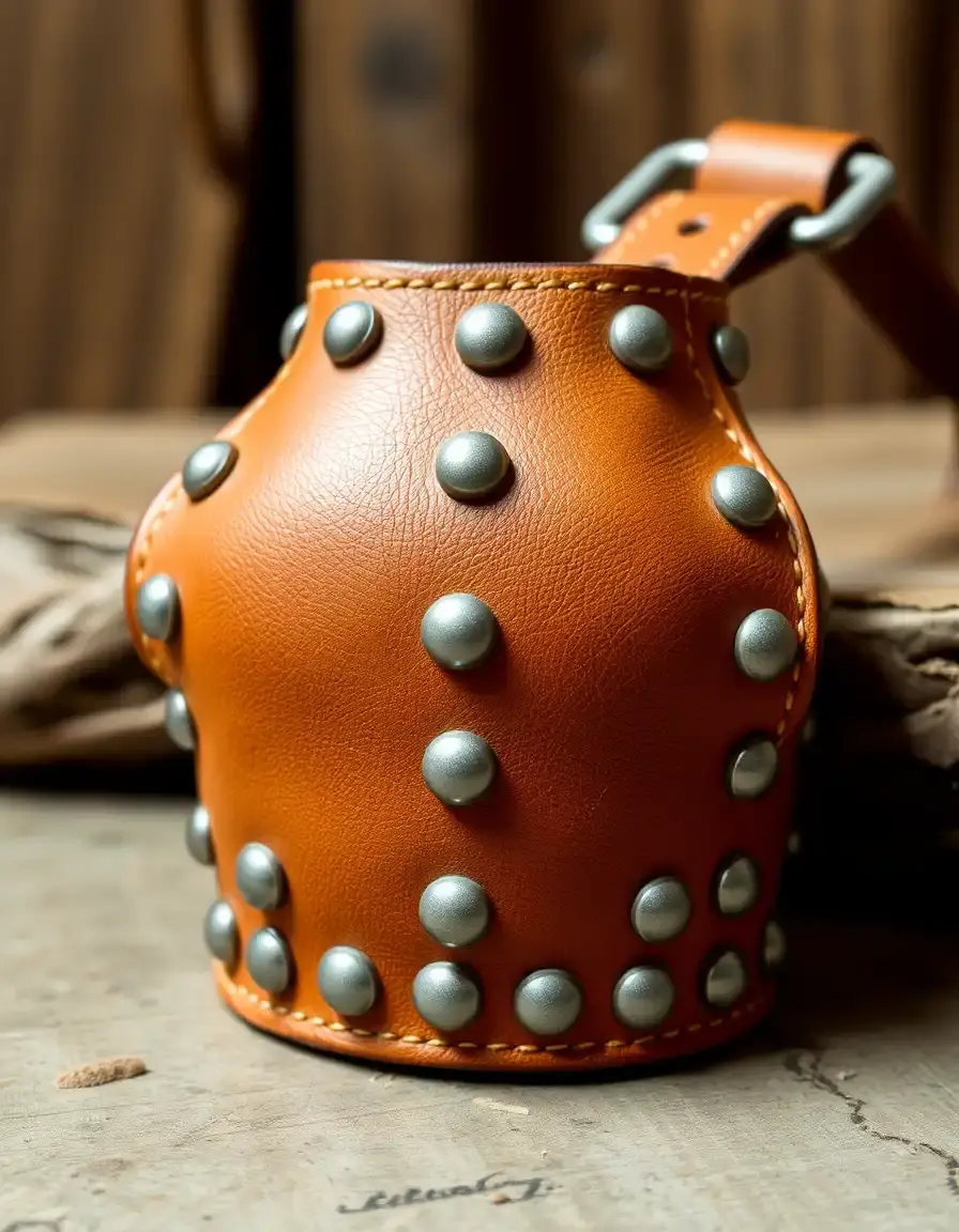 Collier pour chien en cuir tan avec rivets métalliques décoratifs