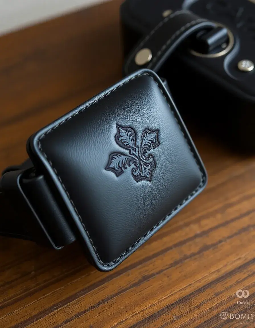 Collier en cuir noir gravé pour chien avec boucle robuste