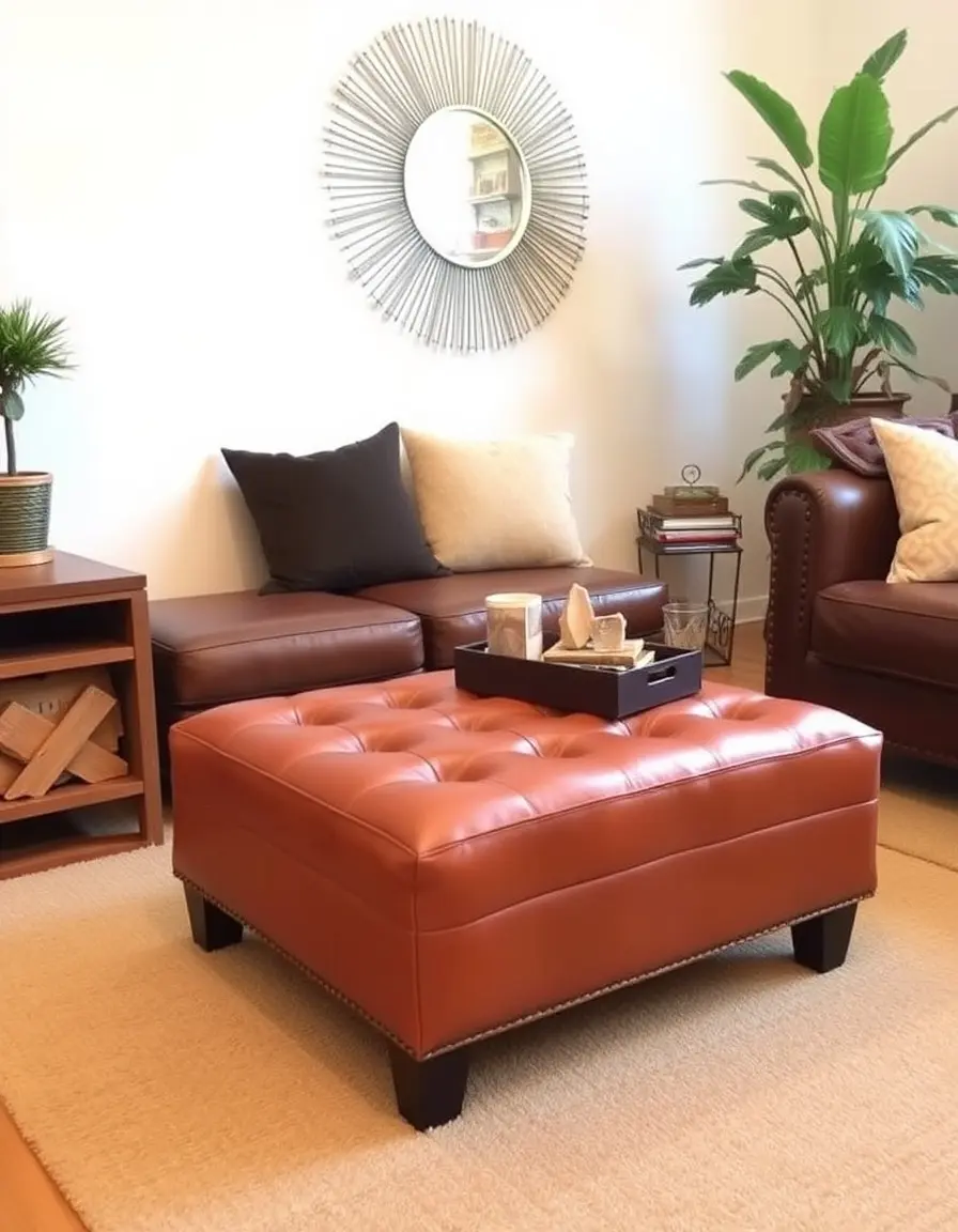 Pouf repose-pieds en cuir de couleur fauve