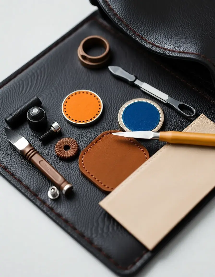 Kit de réparation de cuir avec outils et patchs colorés