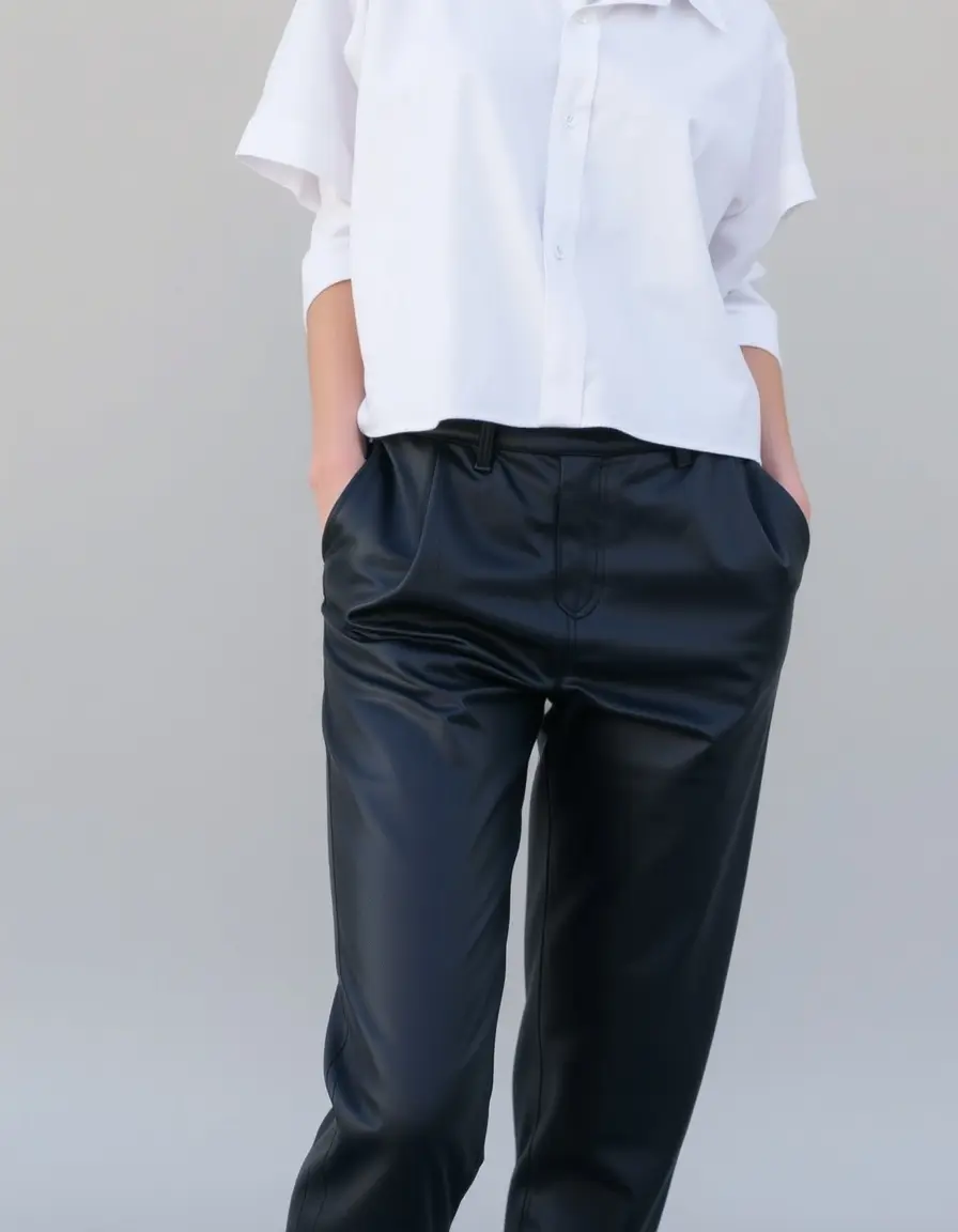 Pantalon cuir bleu marine coupe courte cheville