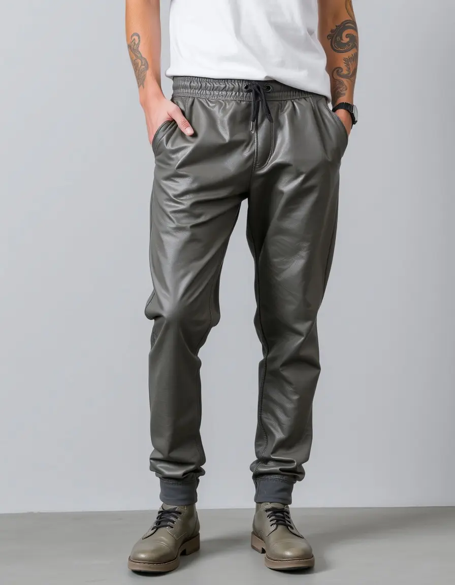 Jogging en cuir gris confortable pour femme