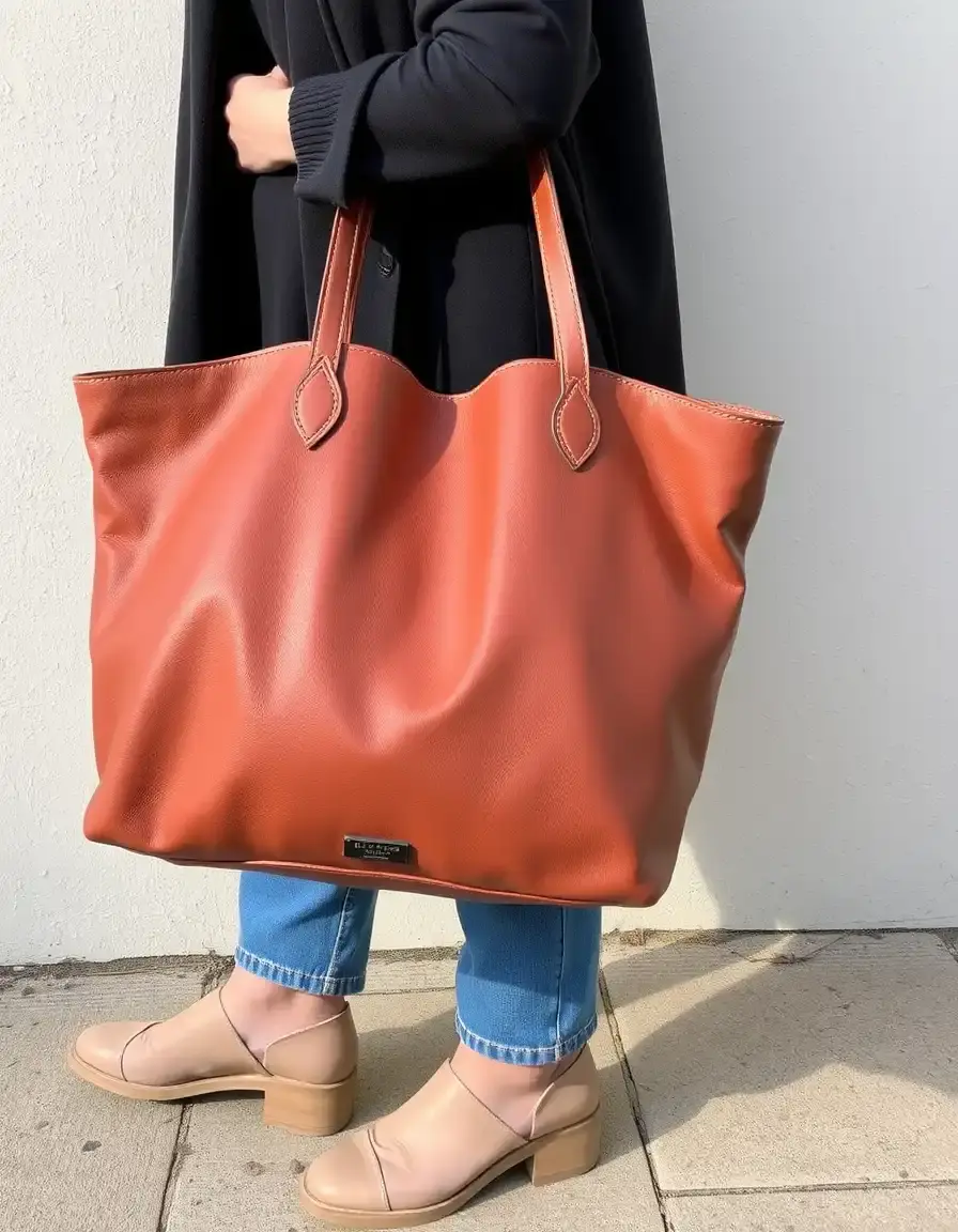 Grand sac fourre-tout en cuir marron de haute qualité