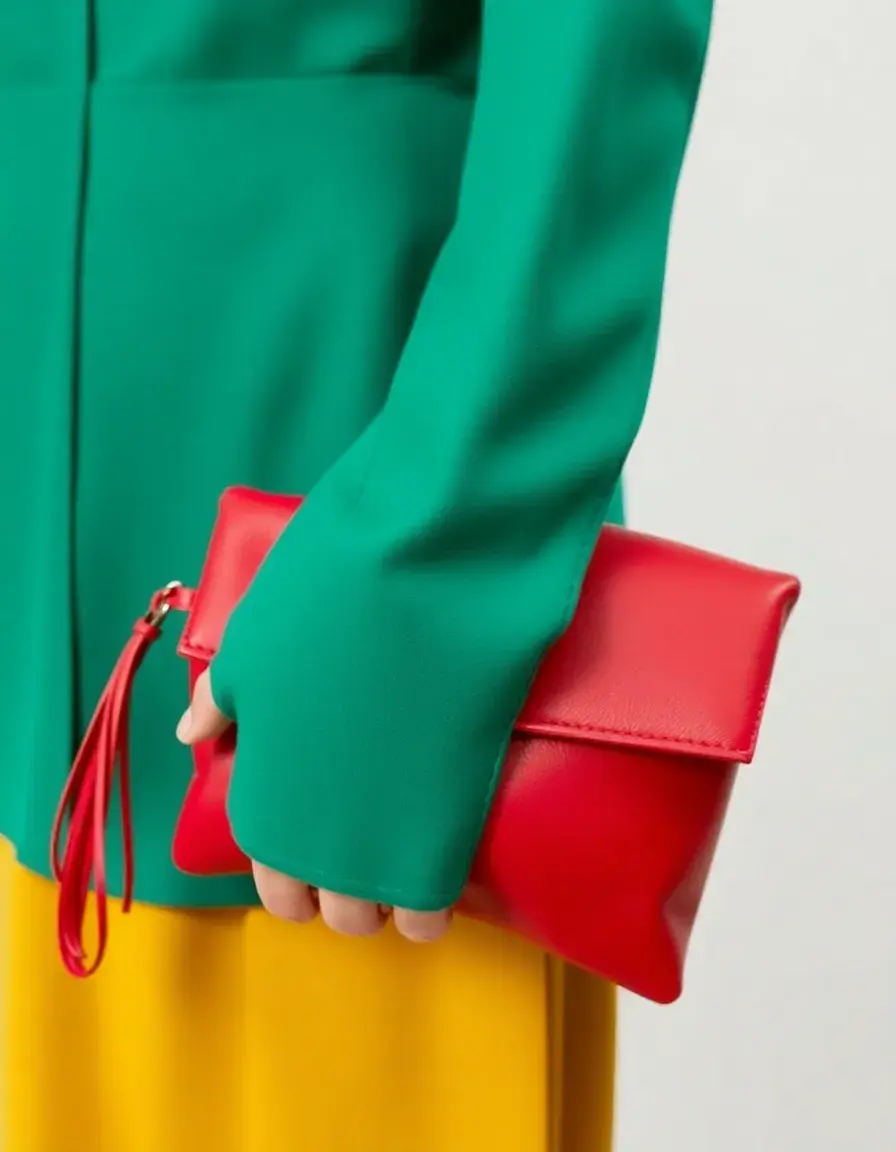 Pochette élégante en cuir rouge vif