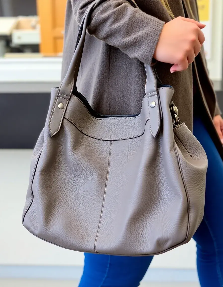 Sac hobo en cuir gris souple et moderne