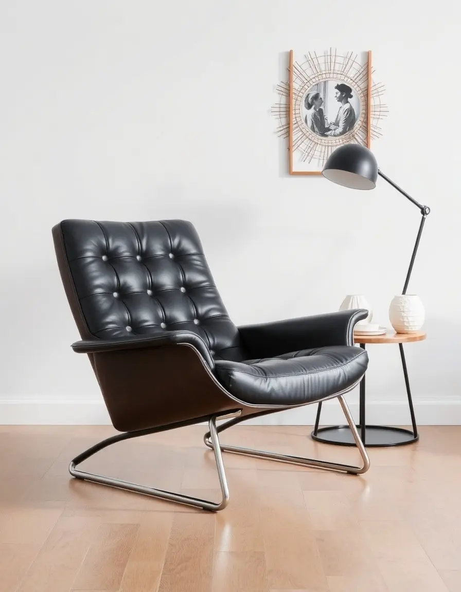 Fauteuil club moderne en cuir noir avec lignes épurées