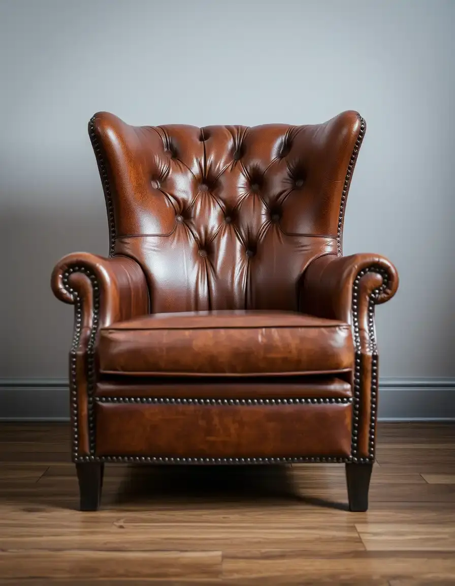 Fauteuil en cuir marron vieilli style industriel