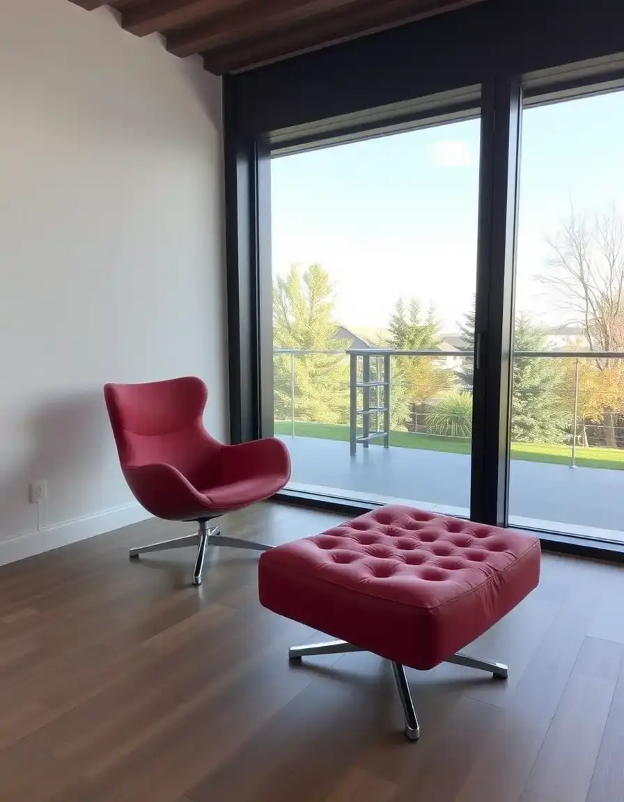 Ensemble fauteuil club et repose-pieds en cuir rouge