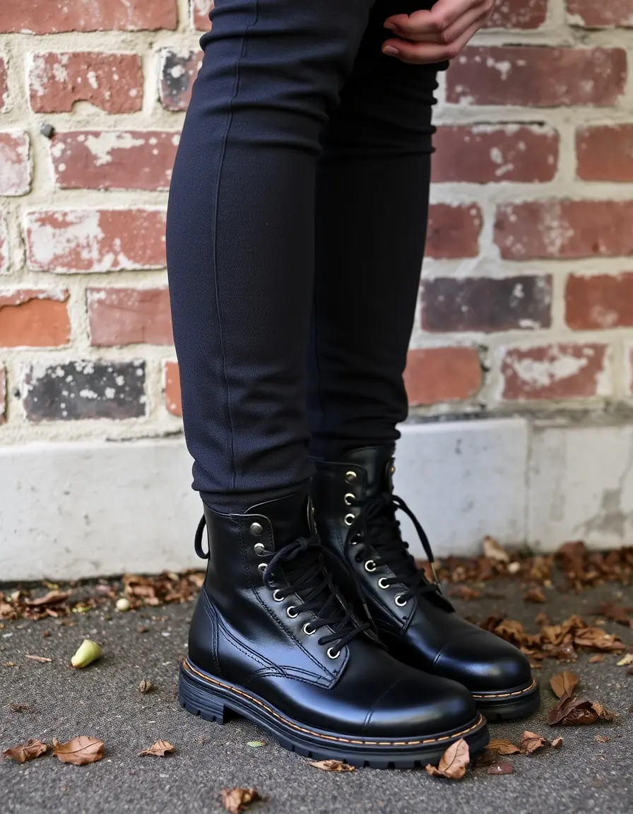 Bottines combat en cuir femme avec semelle crantée