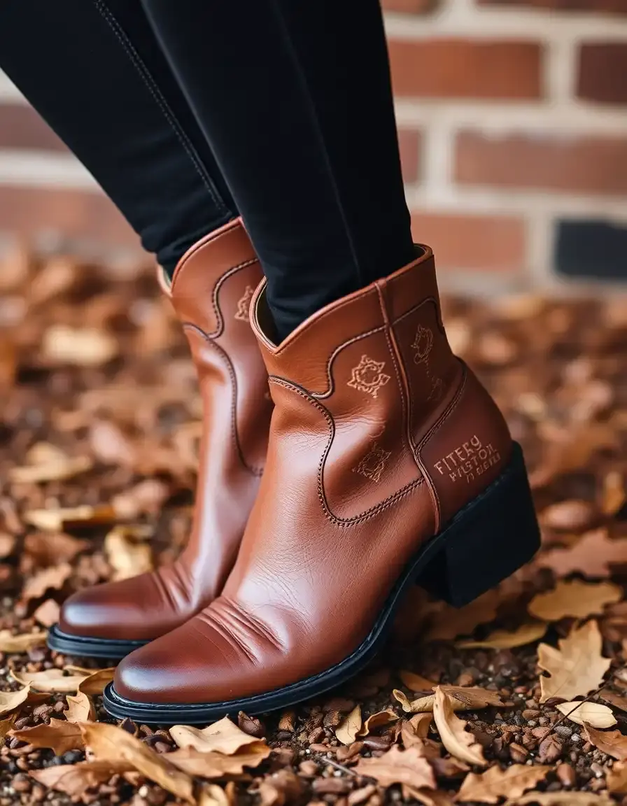 Bottines western cuir marron femme avec broderies