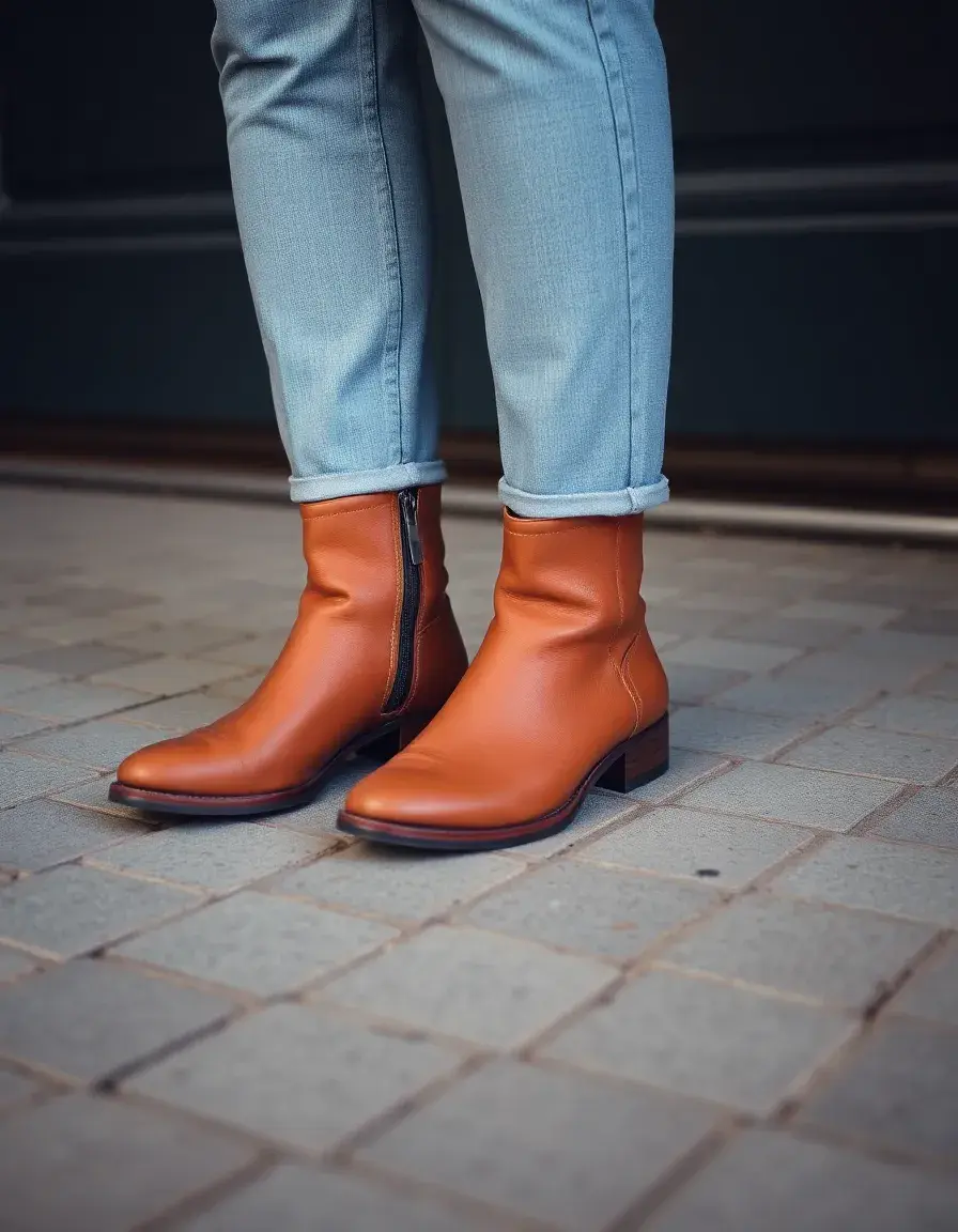 Bottines plates en cuir tan pour femme
