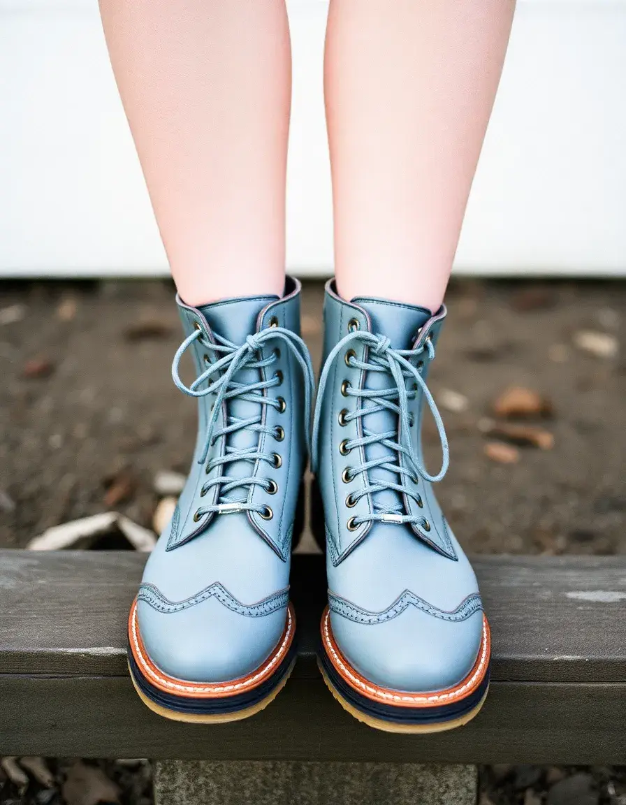 Bottines à lacets en cuir gris style vintage
