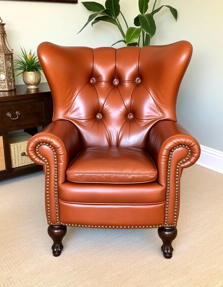 Fauteuil cuir club marron classique style vintage