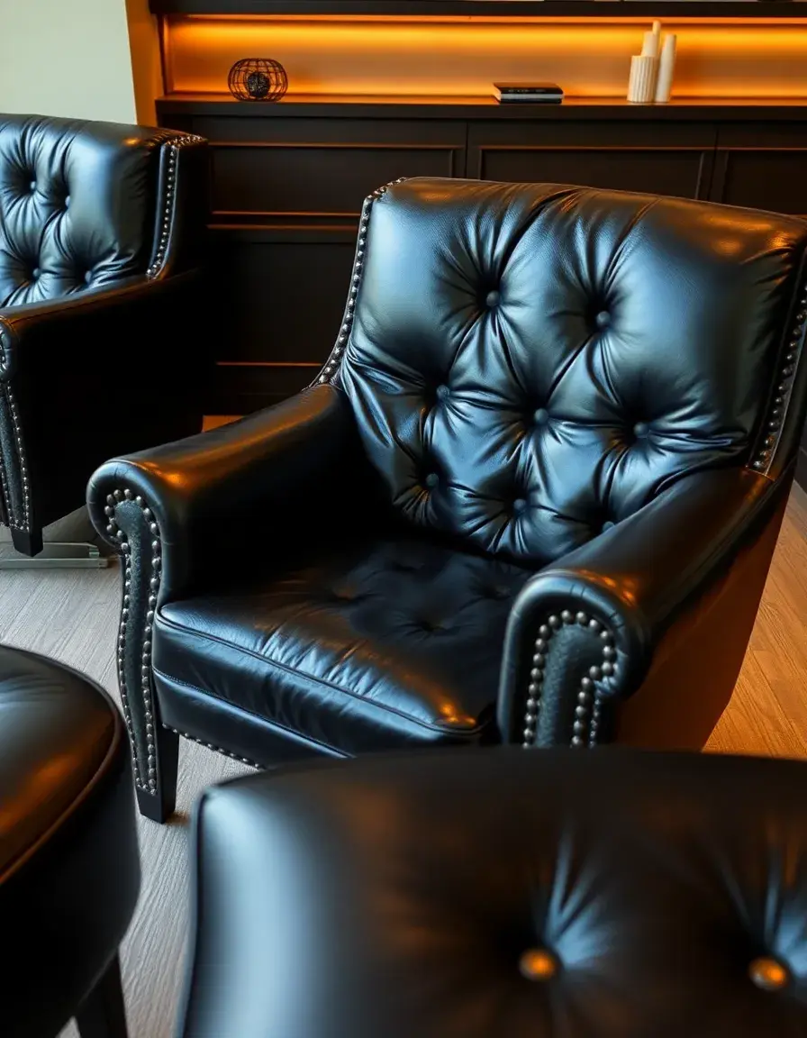 Fauteuil club en cuir noir élégant