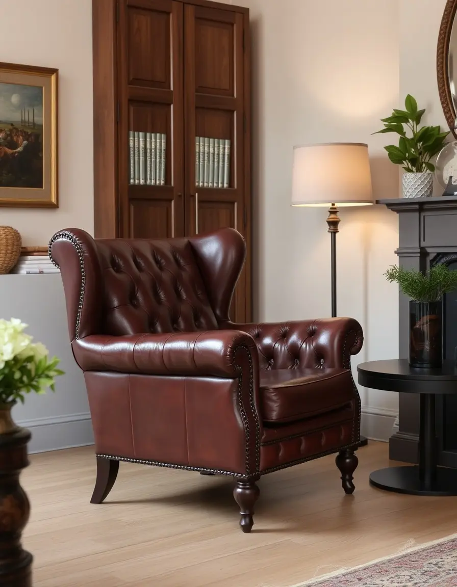 Fauteuil cuir marron classique de haute qualité
