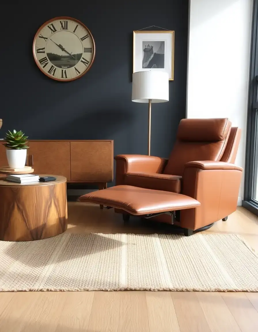 Fauteuil relax inclinable en cuir miel