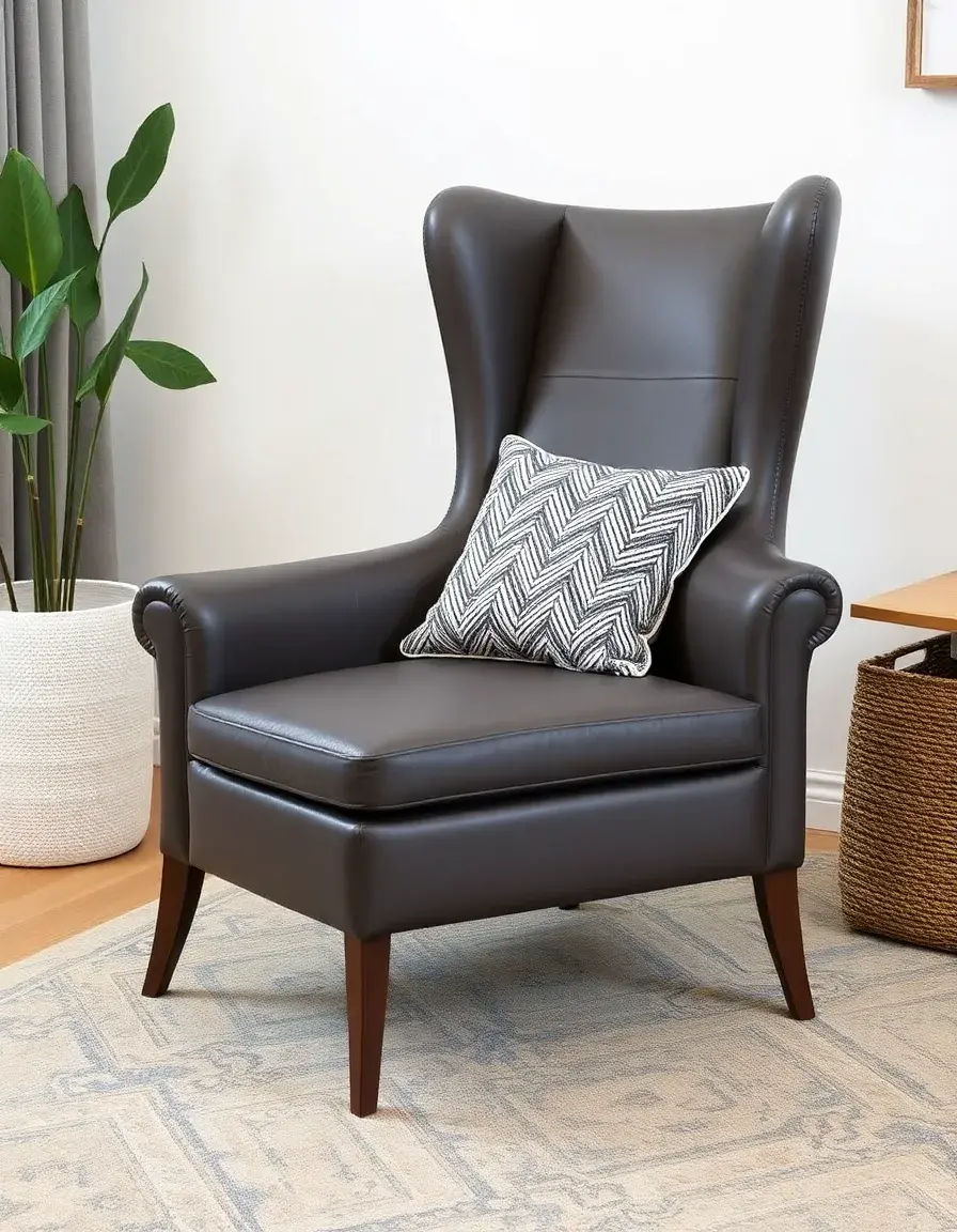 Fauteuil à oreilles wingback en cuir gris