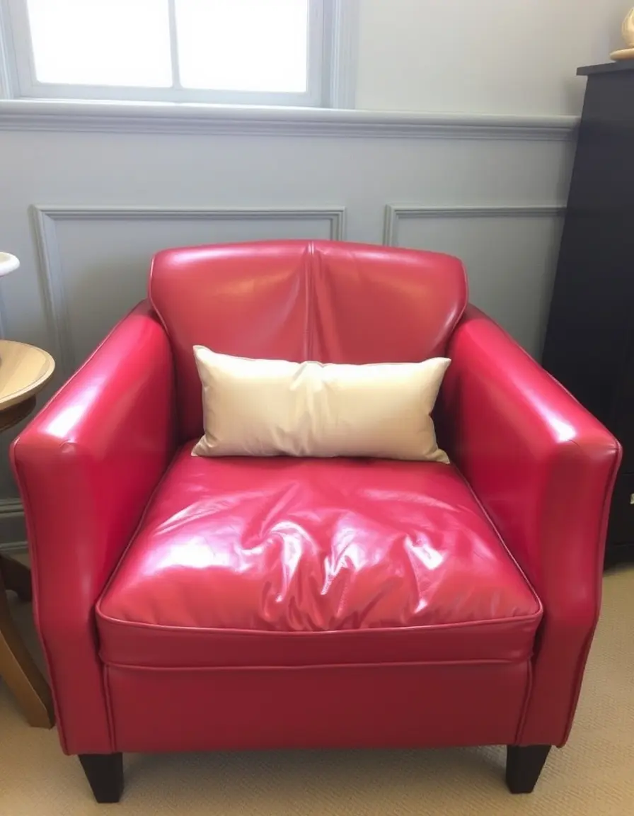 Fauteuil tonneau en cuir rouge vif