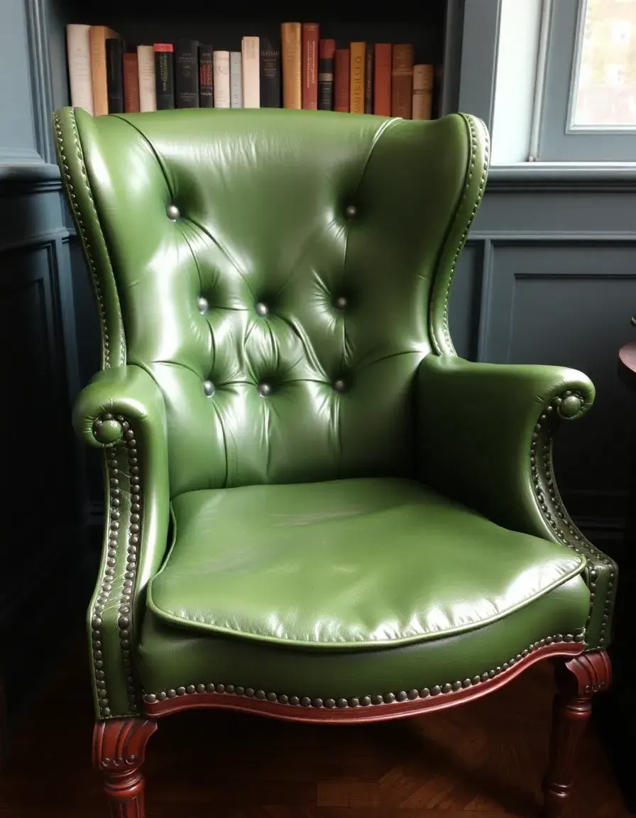 Fauteuil de lecture en cuir vert forêt