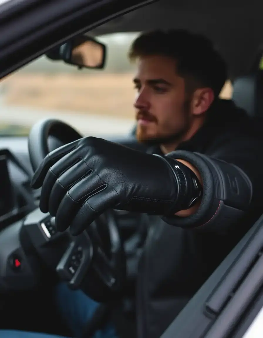 Gants de conduite en cuir noir pour homme avec perforations