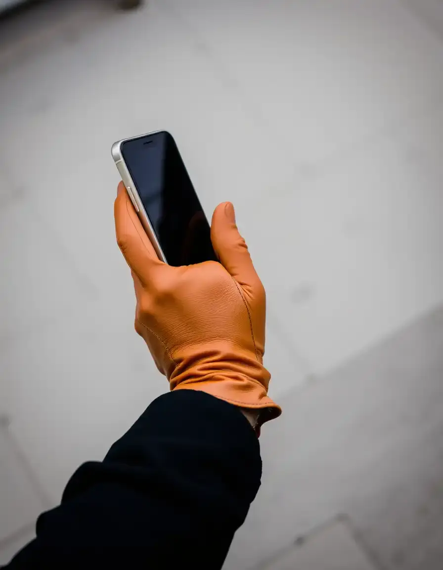 Gants tactiles en cuir tan pour smartphone