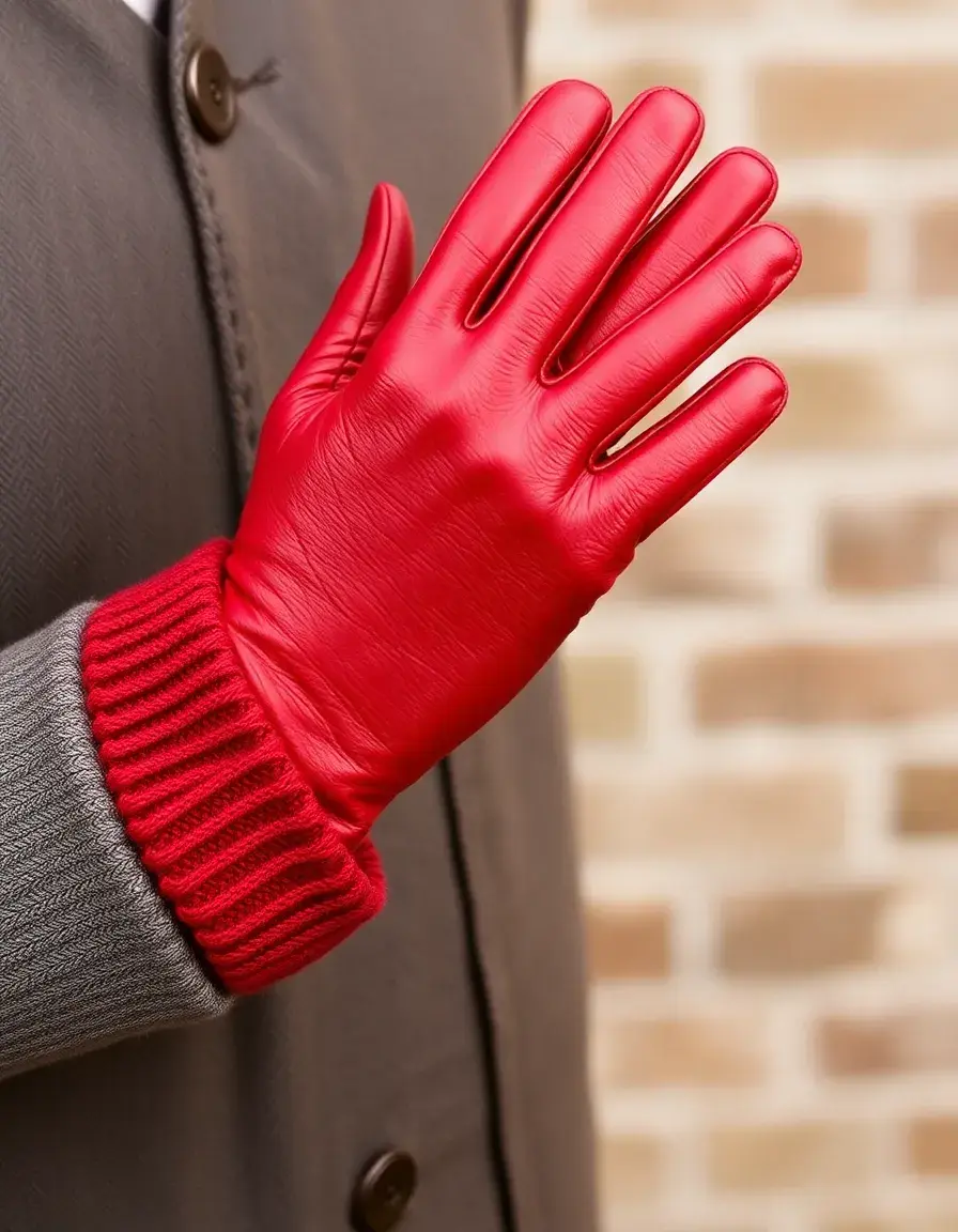 Gants en cuir rouge avec finitions poignets tricot pour homme
