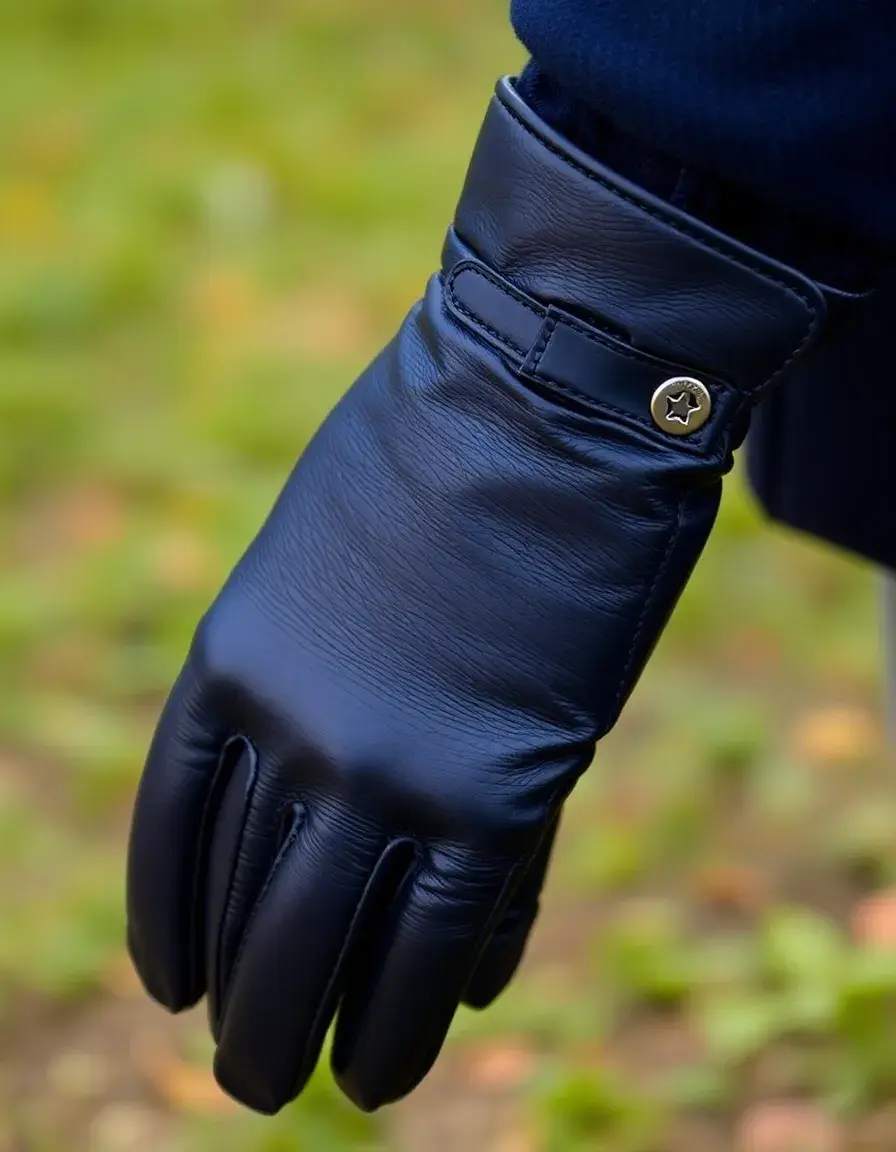 Gants en cuir bleu marine imperméables pour homme