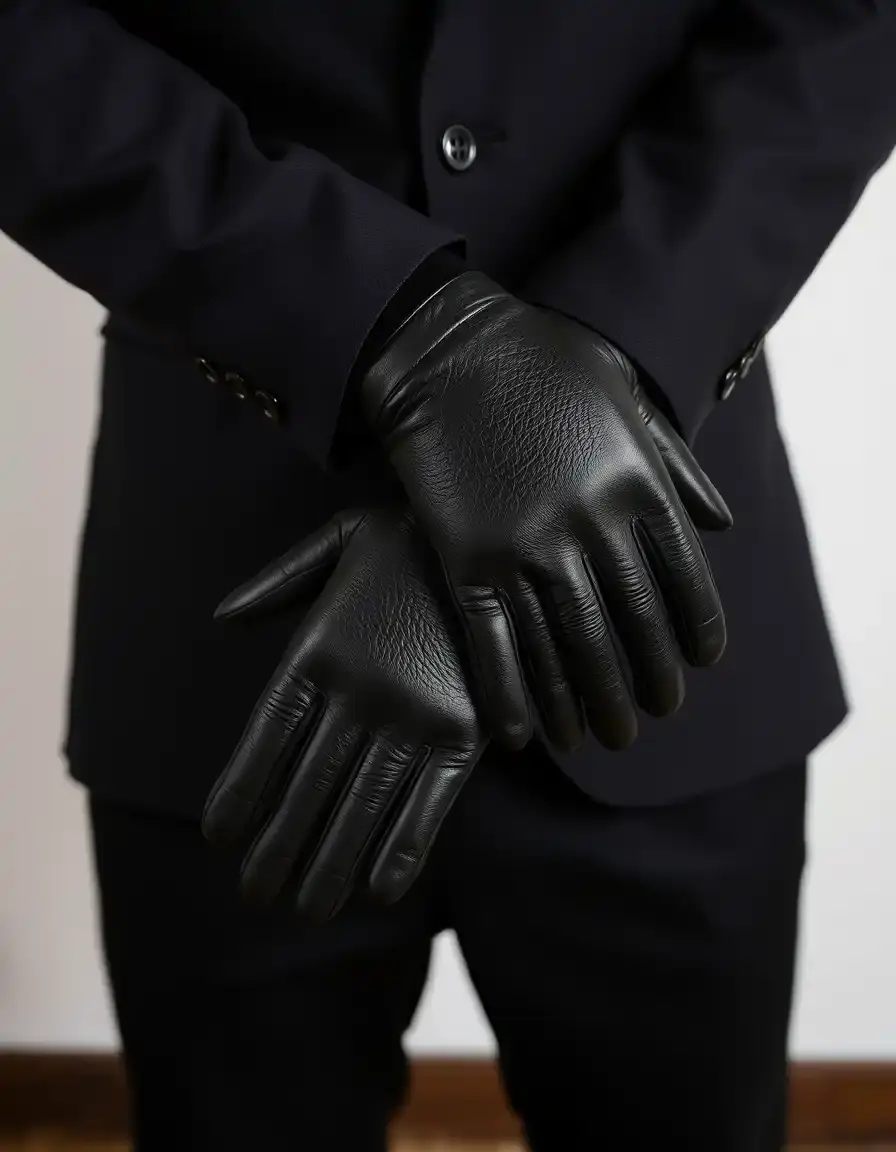 Gants fins en cuir noir de luxe pour homme