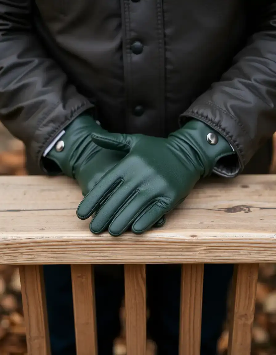 Gants d'hiver en cuir vert doublés pour homme