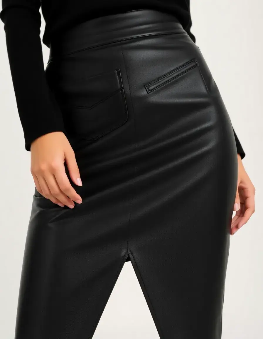 Jupe crayon noire en simili cuir coupe ajustée