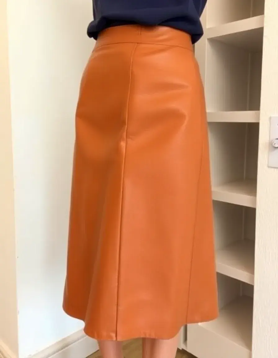 Jupe trapèze simili cuir couleur tan