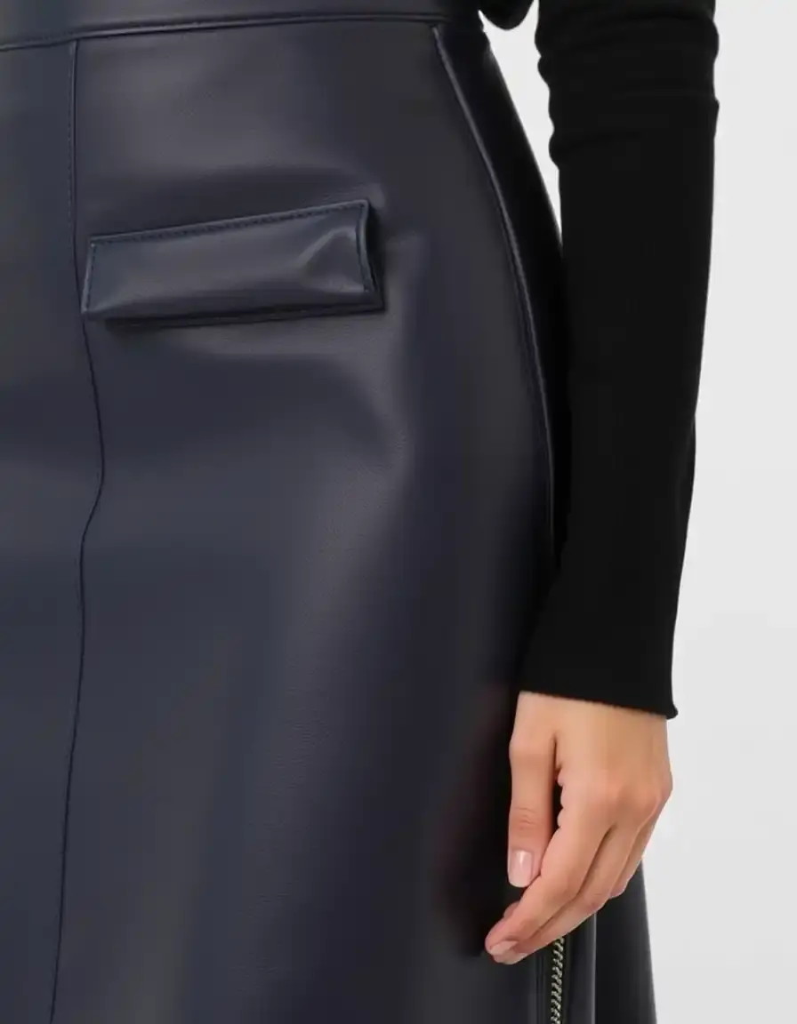 Jupe maxi longue simili cuir bleu marine