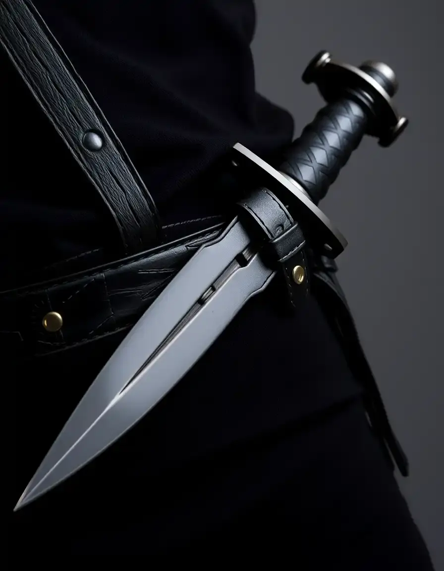 Ceinture porte-épée en cuir noir robuste