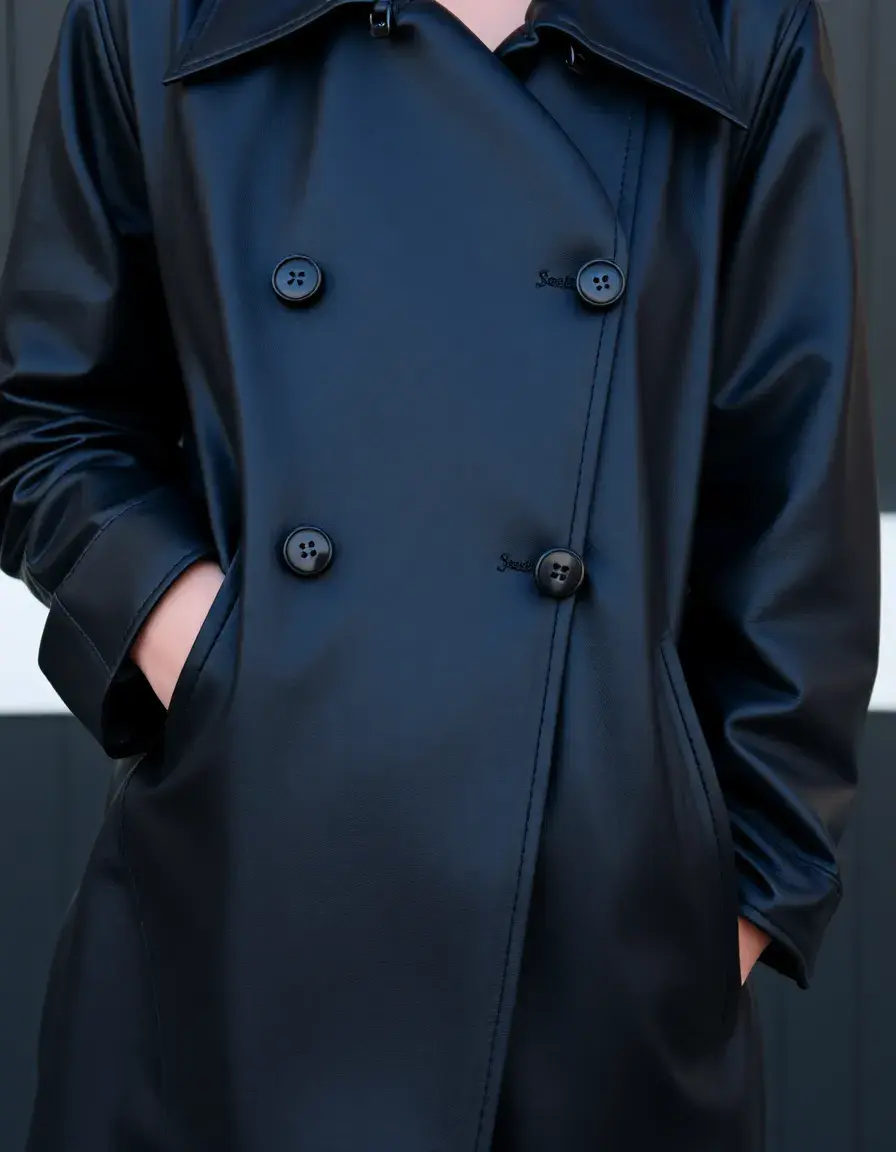 Manteau cuir femme type trench noir élégant