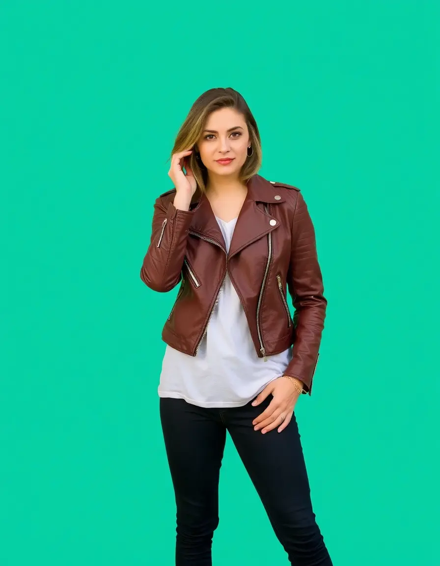 Veste cuir biker marron pour femme