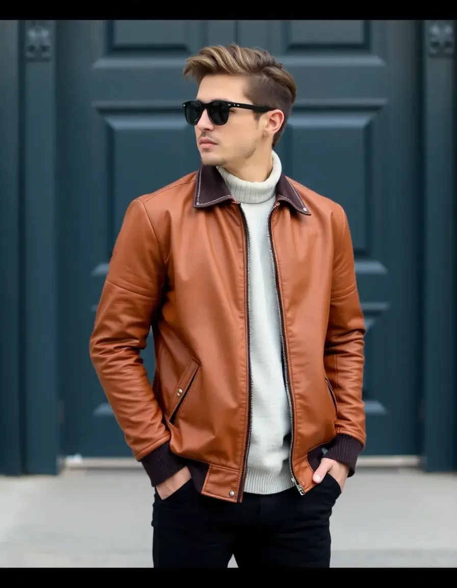 Bomber cuir femme couleur tan camel