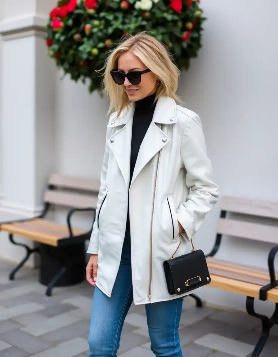 Manteau court cuir blanc femme
