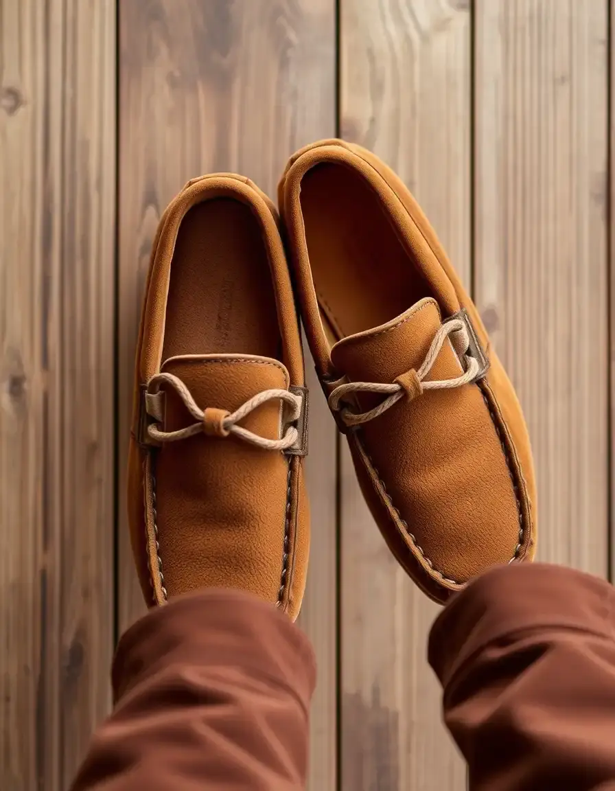 Mocassin cuir marron en suède texture douce