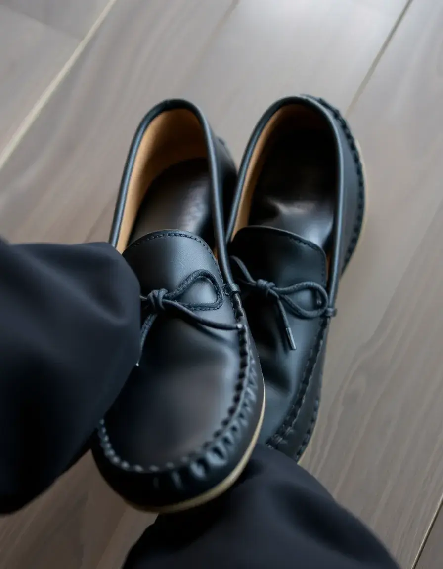 Mocassin cuir noir lisse classique