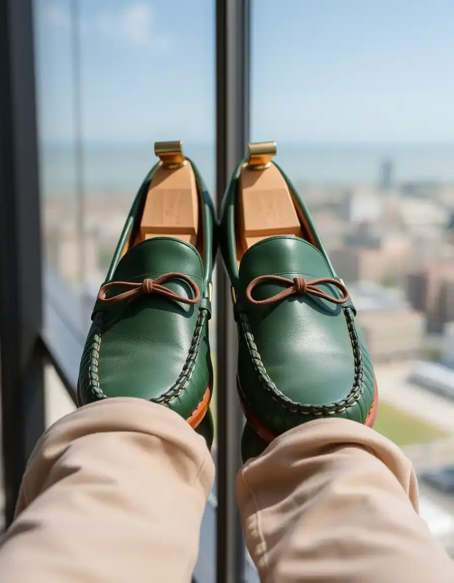 Mocassin cuir vert casual moderne