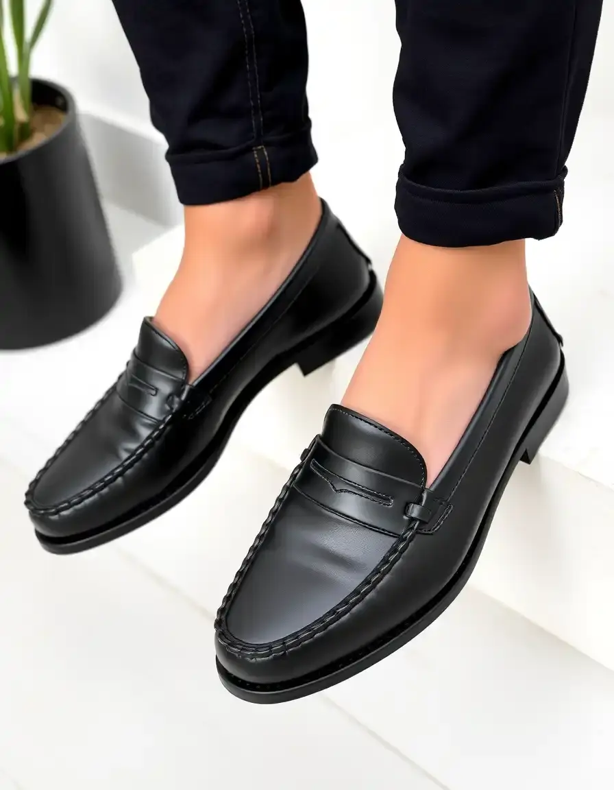 Mocassin loafer noir en cuir pour homme
